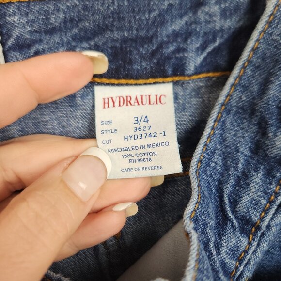 Y2K High Rise Baggy Denim Cargo Jeans Junior Sz 3/4 Utility Pocket Skate Trouser - Picture 9 of 12